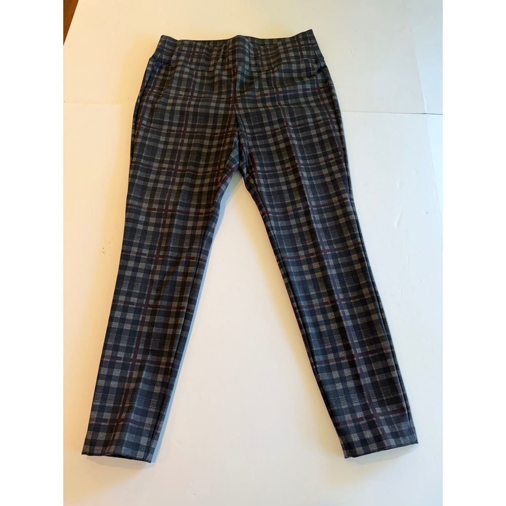 D.Jeans Womens 12P Plaid Pull On Skinny Pants Grey Burgundy